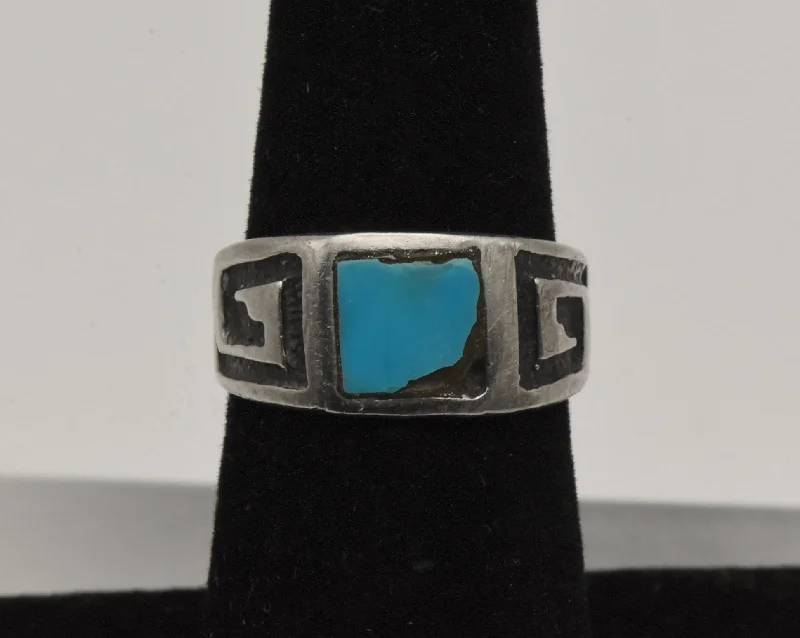 Vintage Handmade Sterling Silver Turquoise Southwestern Style Ring - Size 6