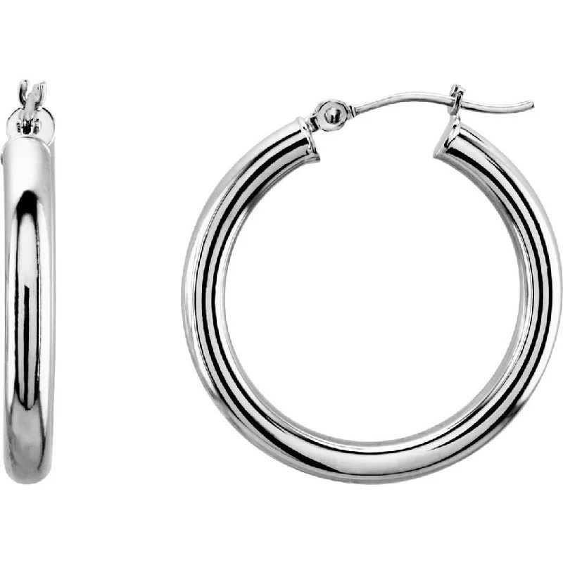 Curata 14k White Gold 25mm Polished Tube Hoop Earring