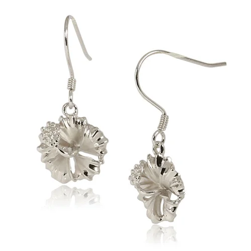 Rhodium Sterling Silver Hibiscus Hook Earring 12mm