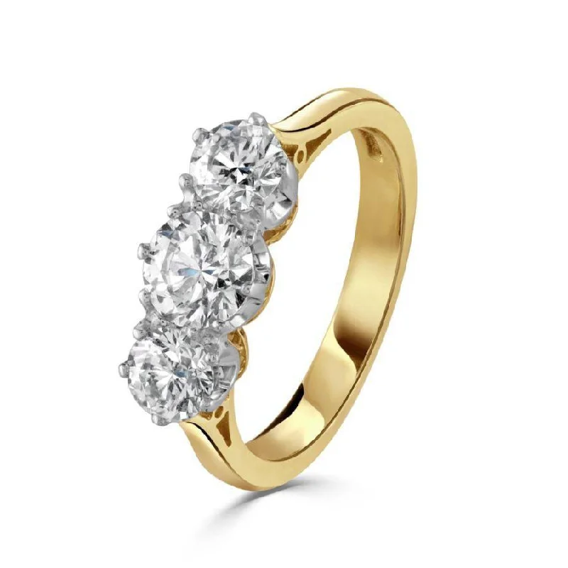 18ct Yellow Gold Round Brilliant Cut Diamond Trilogy Ring