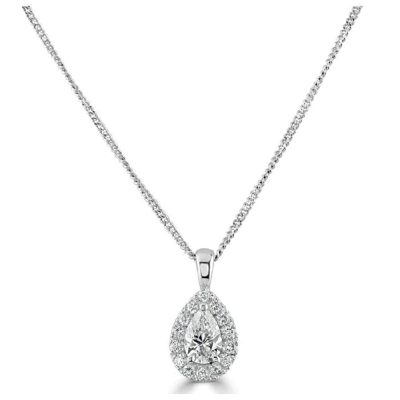 18ct White Gold Pear Cut Diamond Halo Cluster Pendant