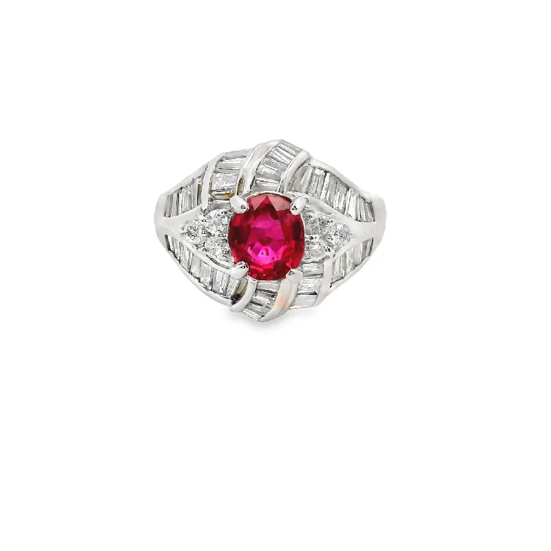 1.25 Carat No-Heat Ruby Diamond Platinum Ring, GIA Certified