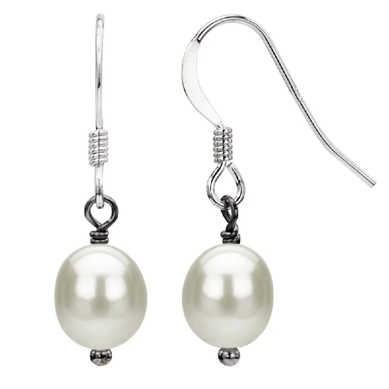 DaVonna Sterling Silver White Freshwater Pearl Dangle Earring