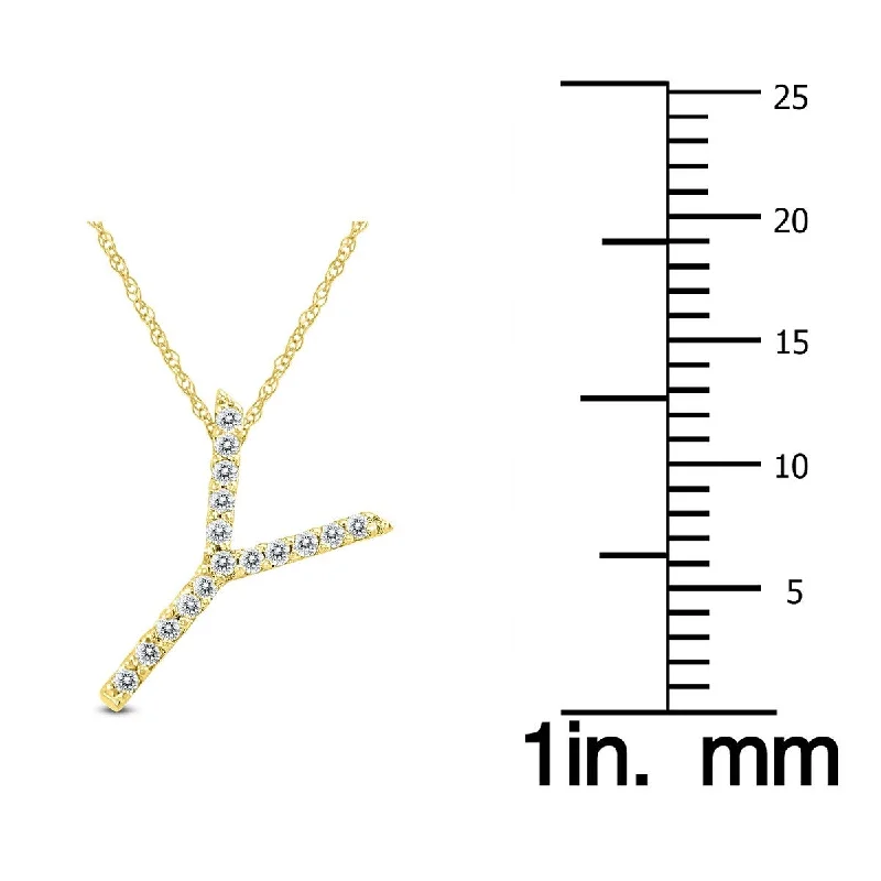 Marquee 1/10 Carat TW Y Initial Diamond Pendant Necklace in 10K Yellow Gold with Adjustable Chain