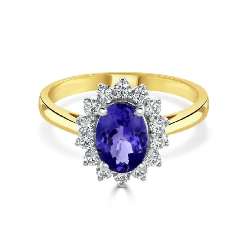 18ct white gold oval tanzanite and diamond claw set ring