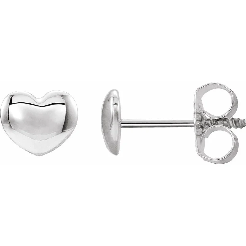 Platinum 5.9x5.4 mm Youth Puffed Heart Stud Earring for Women