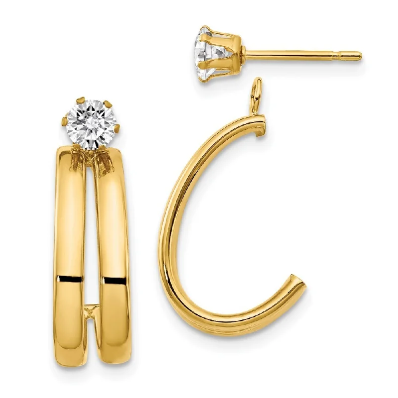 14K Yellow Gold w/ CZ Stud Earring Jackets (L-18 mm, W-9 mm)