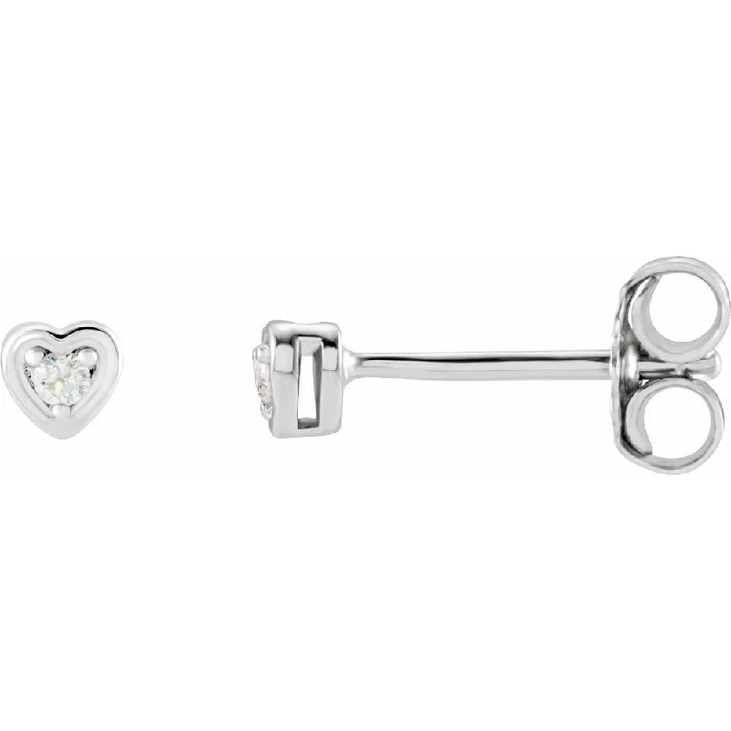 14k White Gold .03 CTW Diamond Youth Heart Stud Earring for Women