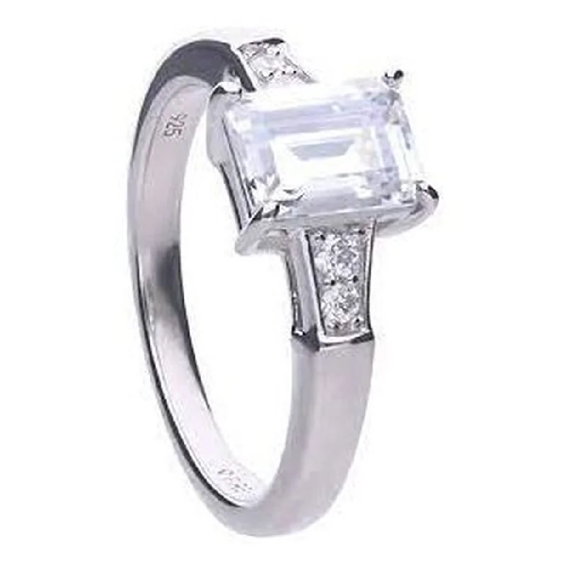 Silver Rectangular Cubic Zirconia Solitaire Ring, size Q 1/2