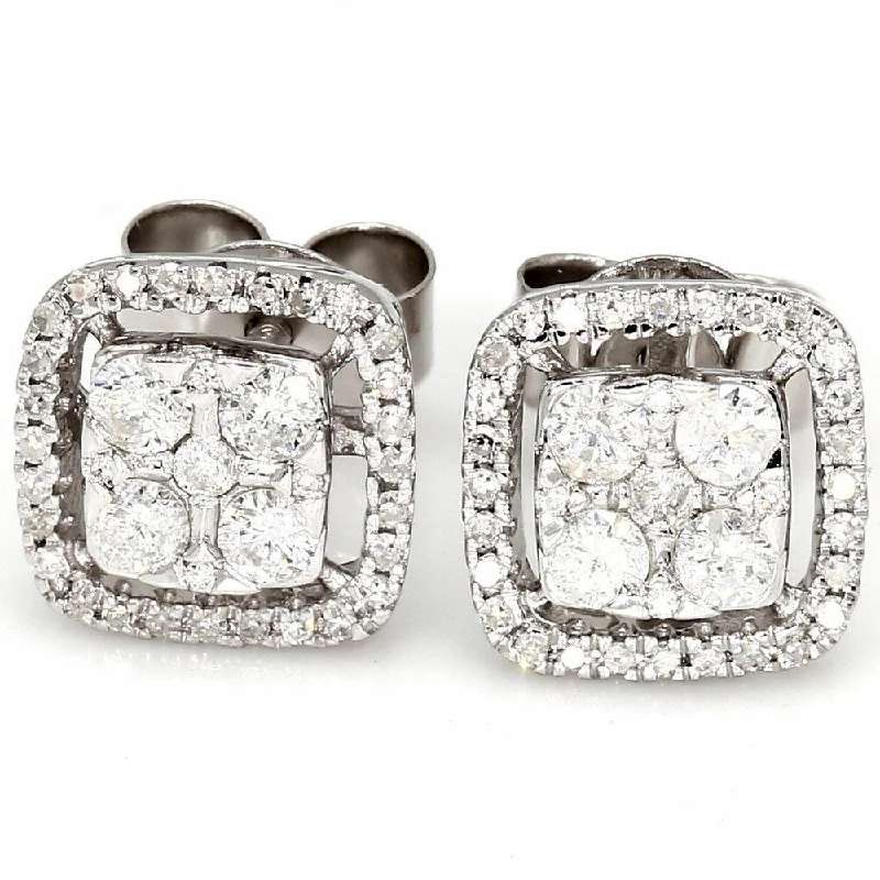 Pompeii3 10k White Gold 1/2 ct TDW Diamond Cushion Halo Studs Womens Earring