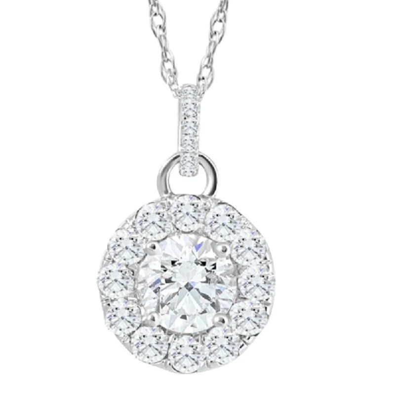 2 Ct TW Diamond (1ct center) Halo Pendant White Gold Necklace