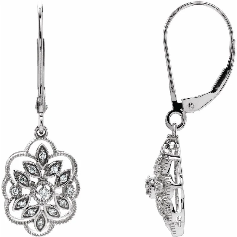 14k White Gold 1/6 CTW Diamond Granulated Filigree Dangle Earring for Women