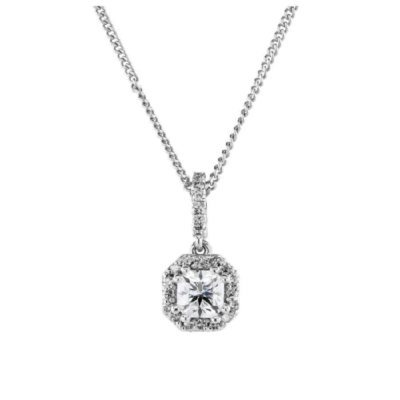 18ct White Gold Octagonal Diamond Halo Cluster Pendant