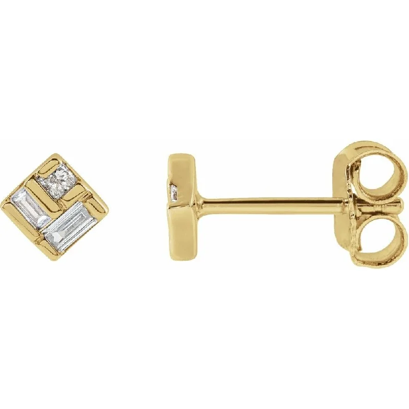 14k Yellow Gold 1/6 CTW Diamond Geomteric Stud Earring for Women