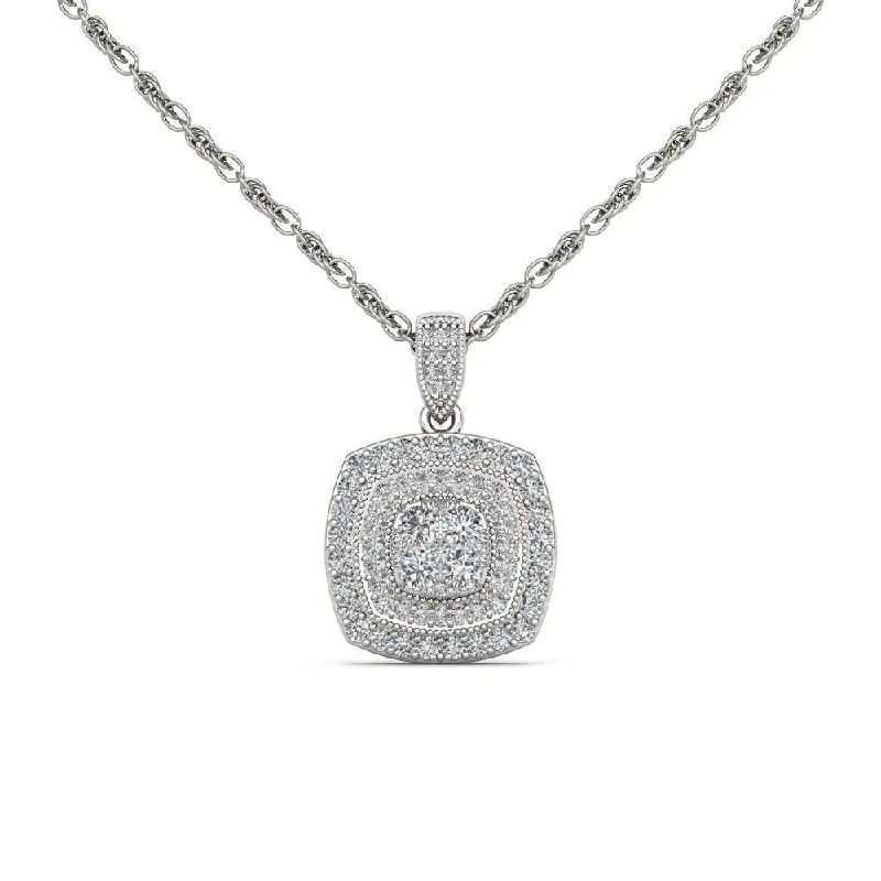 De Couer 14K White Gold 1/2ct TDW Diamond Halo Necklace - White H-I