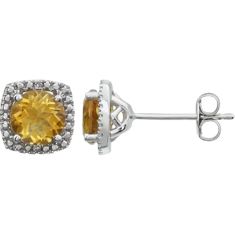 Sterling Silver Citrine & .015 CTW Diamond Stud Earring for Women