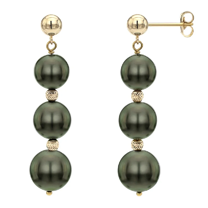 DaVonna 14k Yellow Gold Black Tahitian Pearl and Beads Dangle Earring