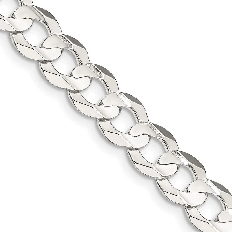 Curata 925 Sterling Silver 8.0mm Concave Beveled Curb Chain Necklace for Men