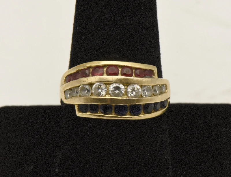 Ross-Simons - Vintage Vermeil Red, White, and Blue Ruby, Topaz, Sapphire Ring  - Size 9.25