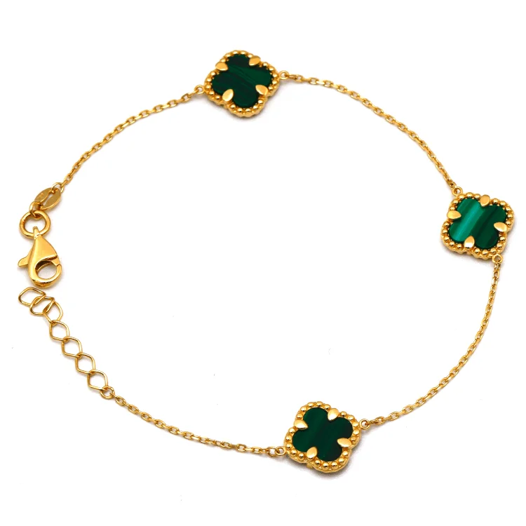 Real Gold 3 Clover Green Luxury Bracelet (19 C.M) - Model GZJVN1874 BR1755