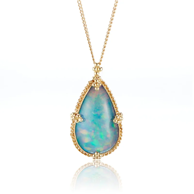 Teardrop Ethiopian Opal Pendant Necklace