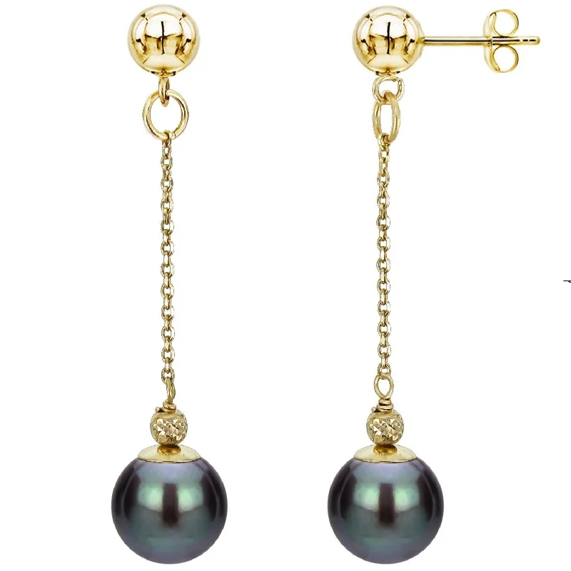 DaVonna 14k Yellow Gold Freshwater Pearl and Bead Dangle Earring (8-9mm)