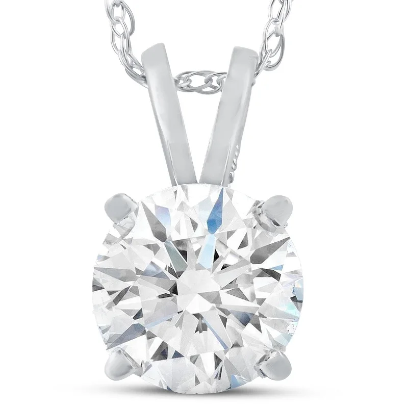 Pompeii3 14k White Gold 3 Ct Moissanite Solitaire Pendant Womens Necklace & 18" Chain