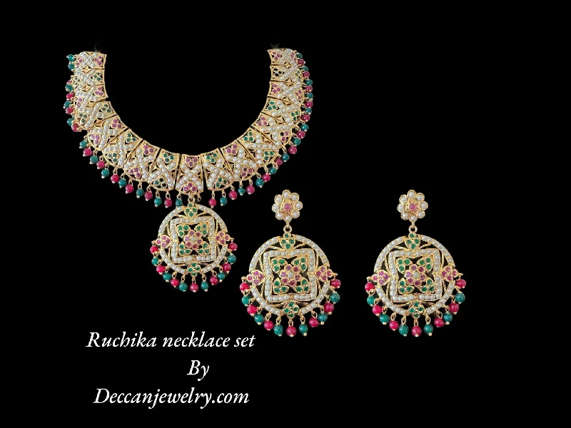 DNS109 Ruchika  necklace set in red green ( READY TO SHIP )