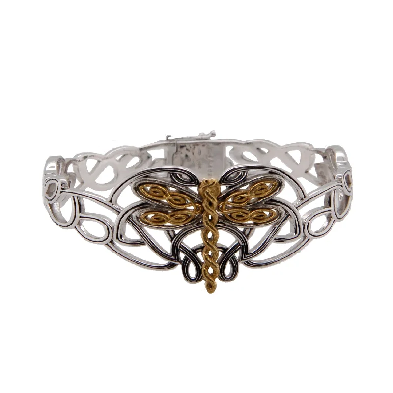 Silver and 10k Yellow or Rose Gold Dragonfly Bangle