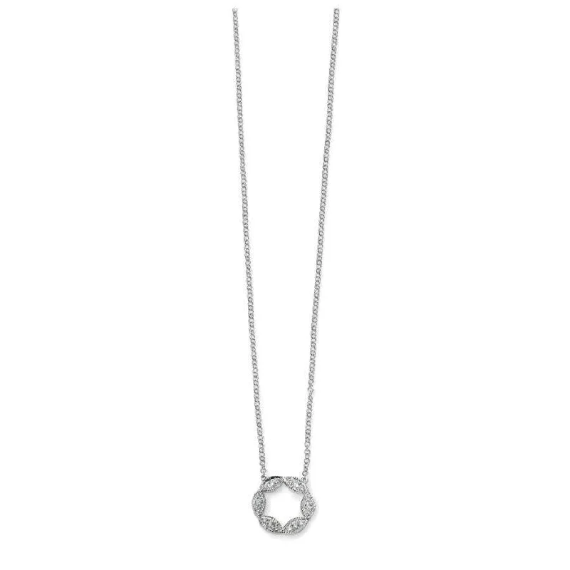 9ct White Gold Pave Set Diamond Open Circle Twist Pendant