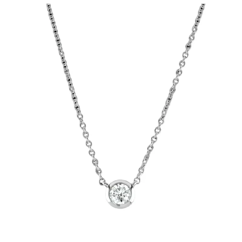 18ct White Gold Rubover Set 0.19ct Round Brilliant Cut Diamond Pendant & Chain