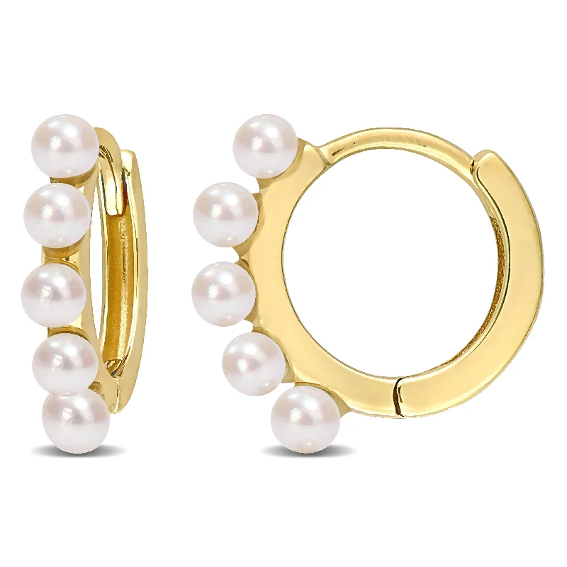 Miadora 2-2.5 mm Cultured Freshwater Pearl Hoop Earring in 10k Yellow Gold