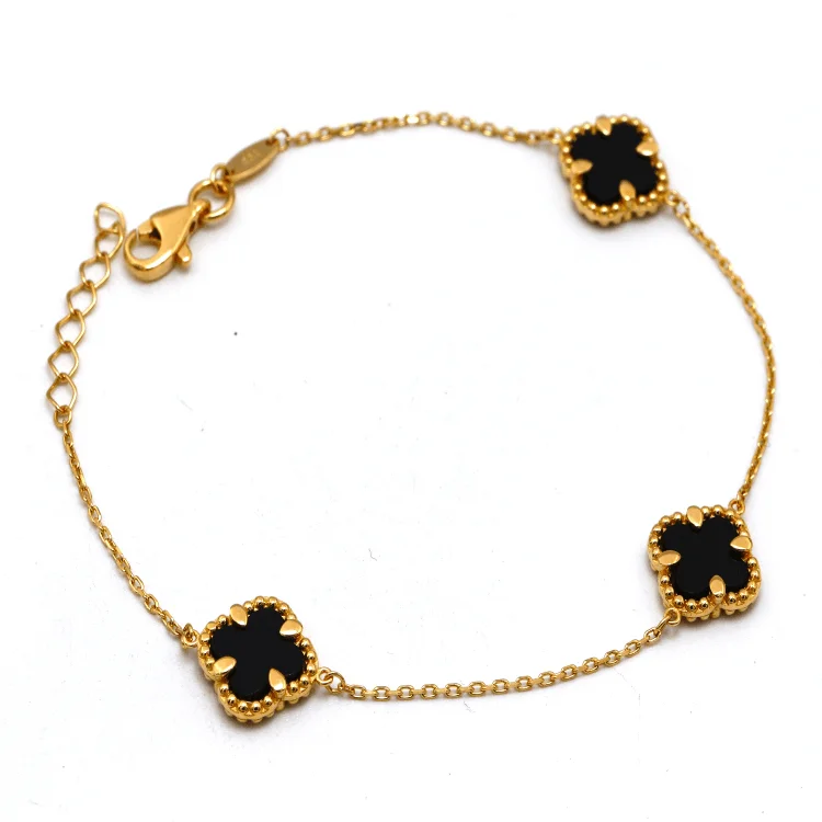 Real Gold 3 Clover Black Luxury Bracelet (19 C.M) - Model GZJVN1874 BR1753