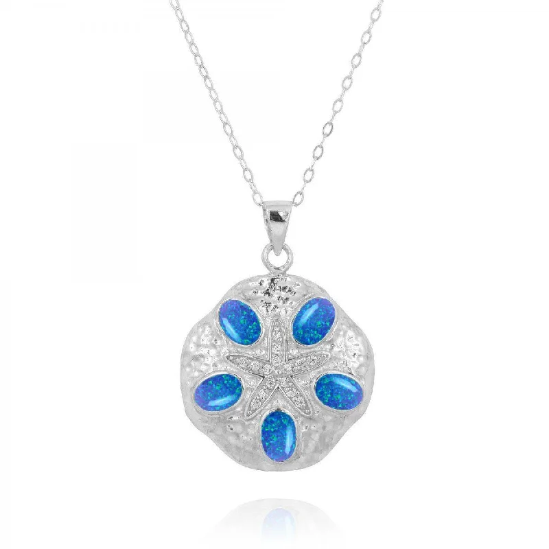 Sand Dollar Blue Opal Pendant Necklace