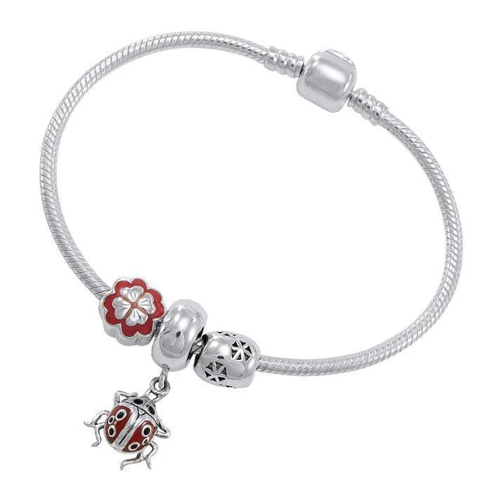 Lady Bug Sterling Silver Bead Bracelet TBL362