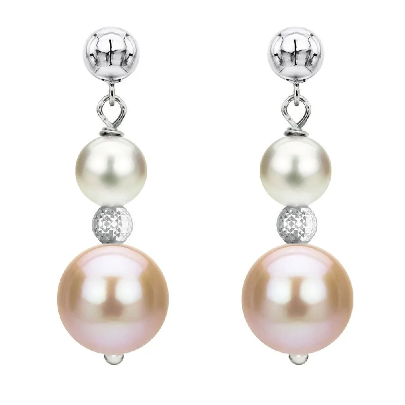 DaVonna Sterling Silver 6-6.5mm and 9-10mm Freshwater High Luster Pearl Dangle Stud Earring