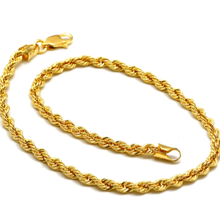 Real Gold Solid Thick Rope Chain Bracelet 4 MM 2603 (19 C.M) BR1556