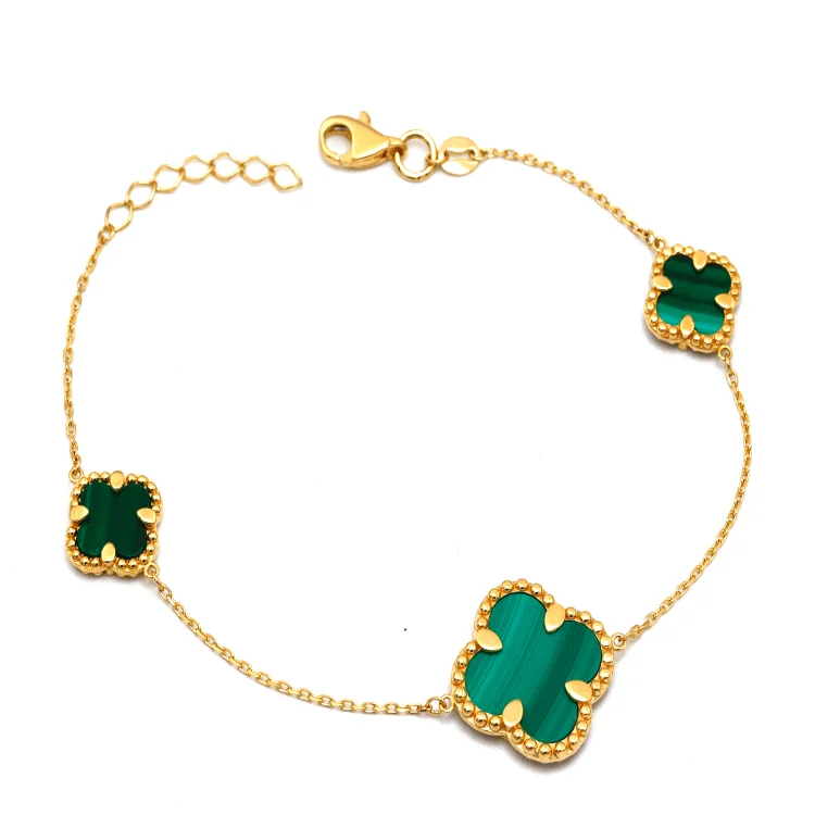 Real Gold 3 Clover Green Luxury Bracelet (19 C.M) - Model GZJVN1878 BR1756