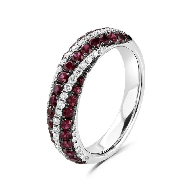 18ct White Gold Ruby & Diamond Set Striped Ring