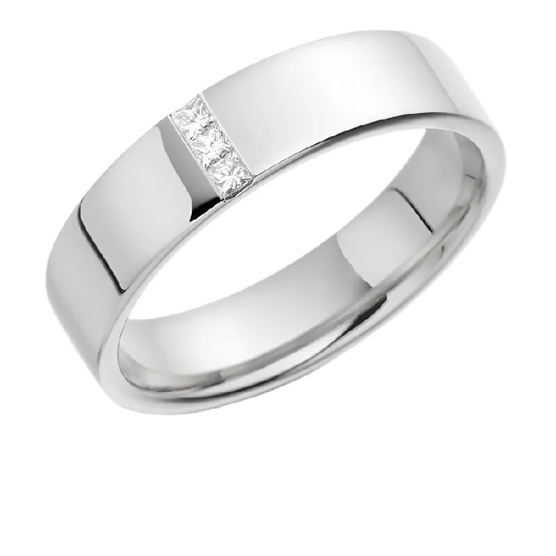 18ct White Gold 6mm Diamond Set Flat Court Wedding Band