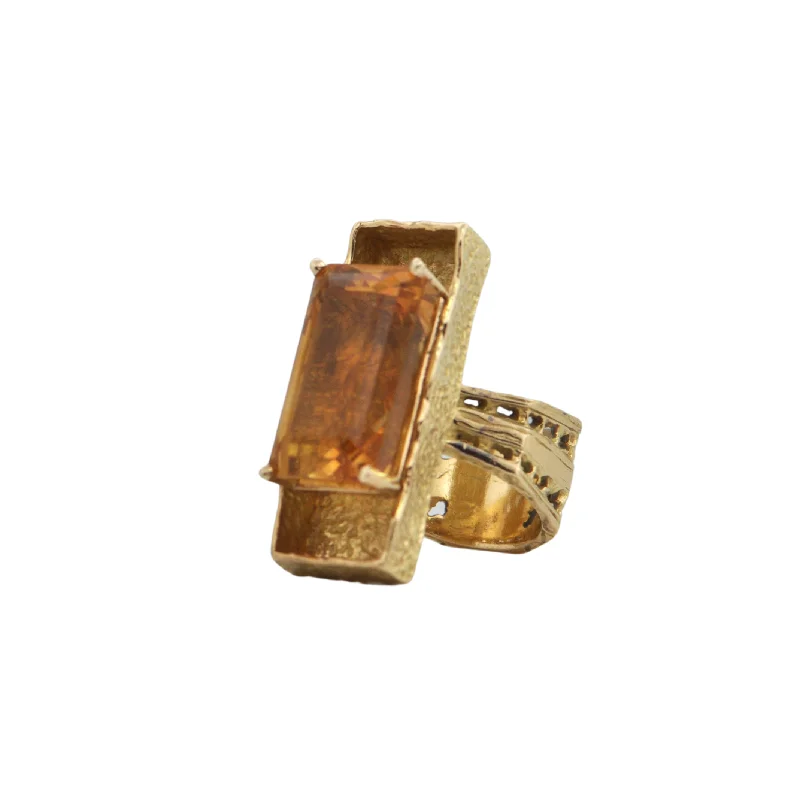 Mid-Century Brutalist 17.0ct Citrine 18K Gold Ring