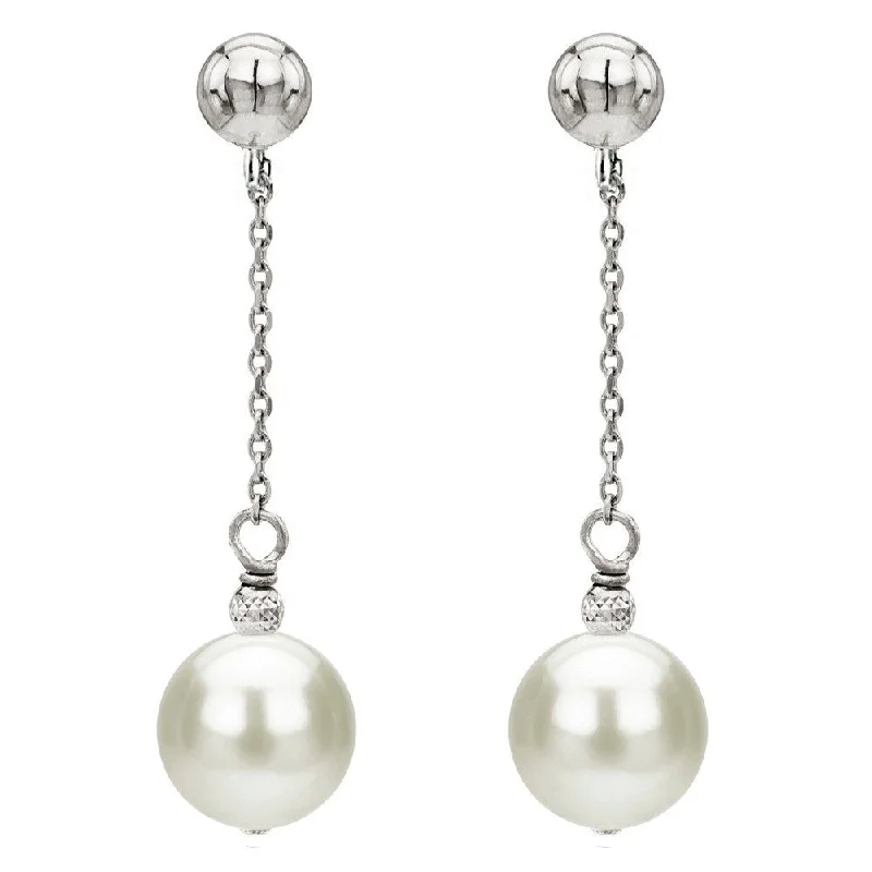 DaVonna 14k White Gold Freshwater Pearl and Bead Dangle Earring (8-9mm)