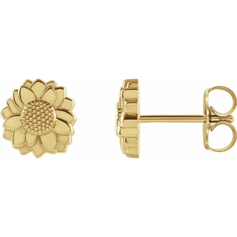 Curata 14k Yellow Gold Friction Backs Included Polished Tiny Sunflower Earring