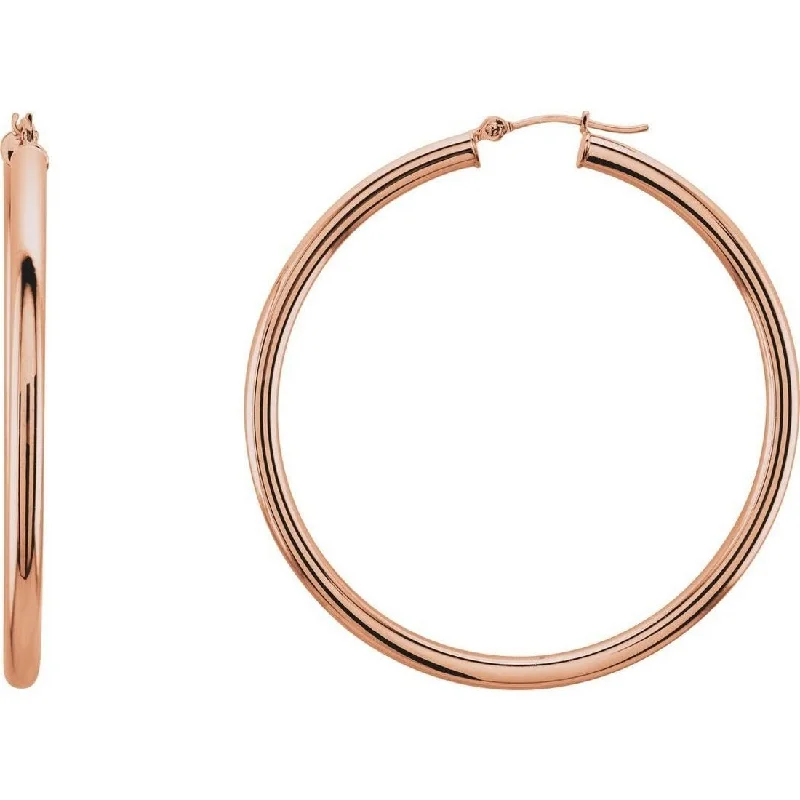 Curata 14k Rose Gold 48mm Polished Tube Hoop Earring