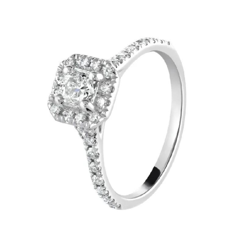 Platinum Trascend Princess Cut Diamond Halo Cluster Ring with Diamond Shoulders