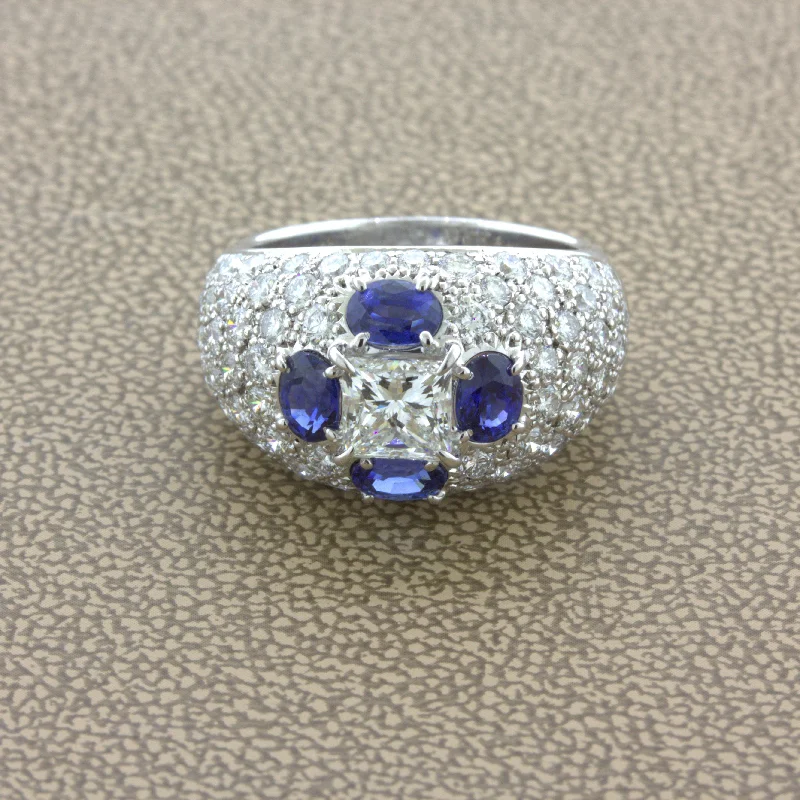 1.02 Carat Princess-Cut Diamond Sapphire Platinum Ring