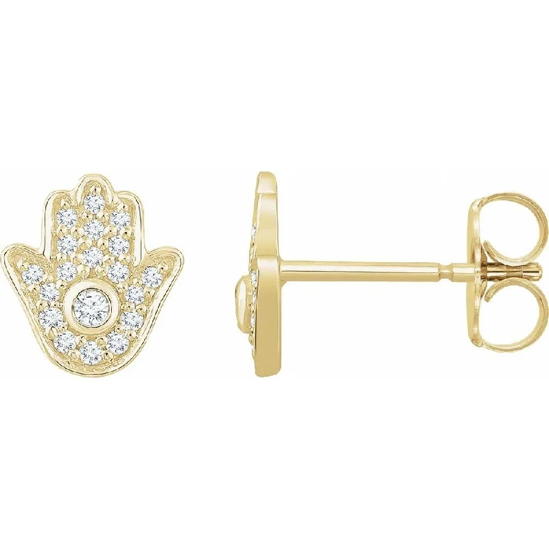 14k Yellow Gold 1/5 CTW Diamond Hamsa Stud Earring for Women