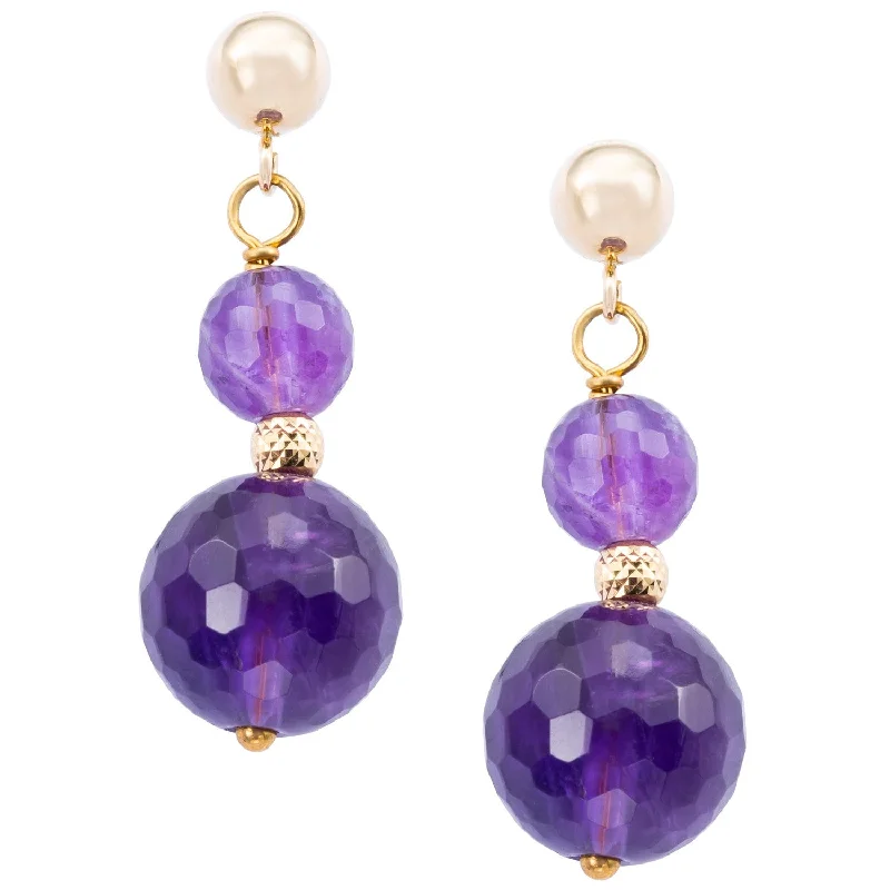 DaVonna 14k Yellow Gold Purple Amethyst and Bead Dangle Earring