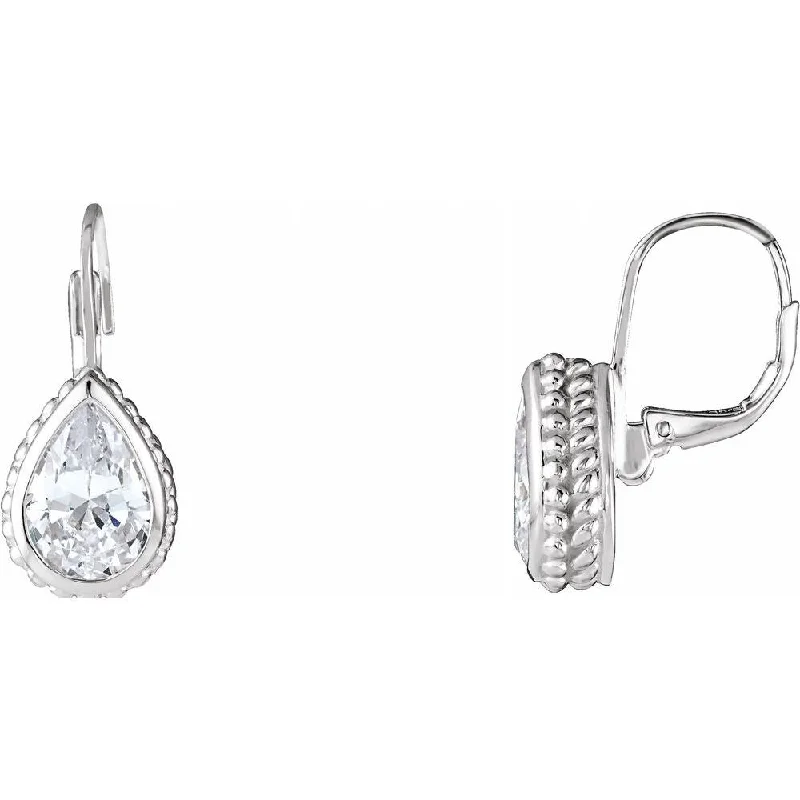 Sterling Silver 10x7 mm Pear Cubic Zirconia Dangle Earring for Women