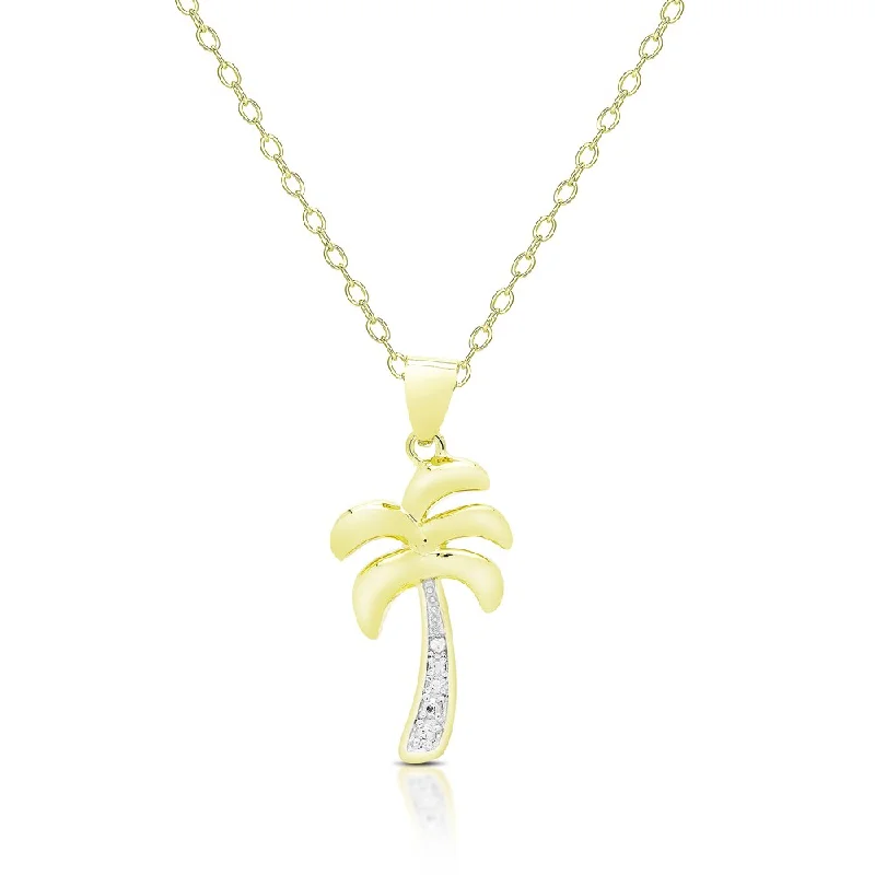 Finesque Gold Overlay Diamond Accent Palm Tree Necklace